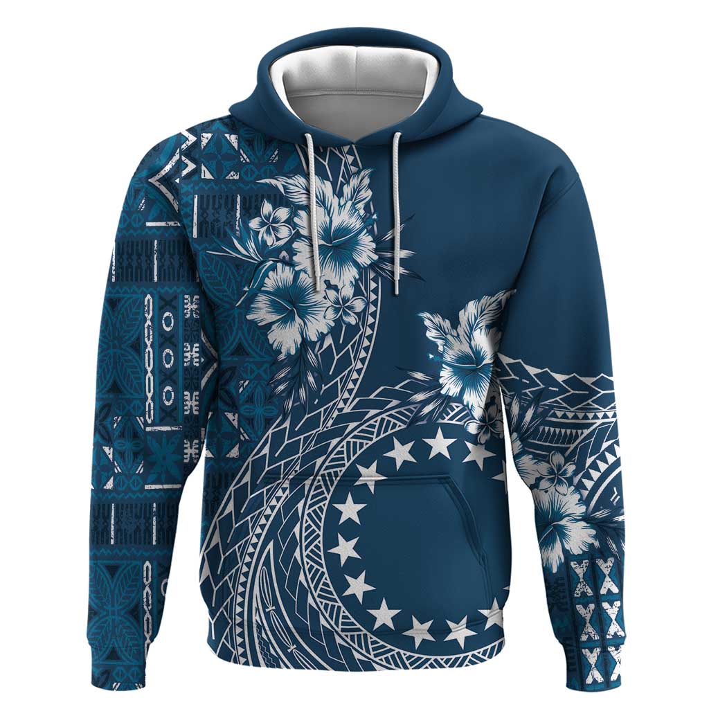 Kia Orana Cook Islands Hoodie Tiare and Stars - Navy Blue LT7 Pullover Hoodie Navy Blue - Polynesian Pride