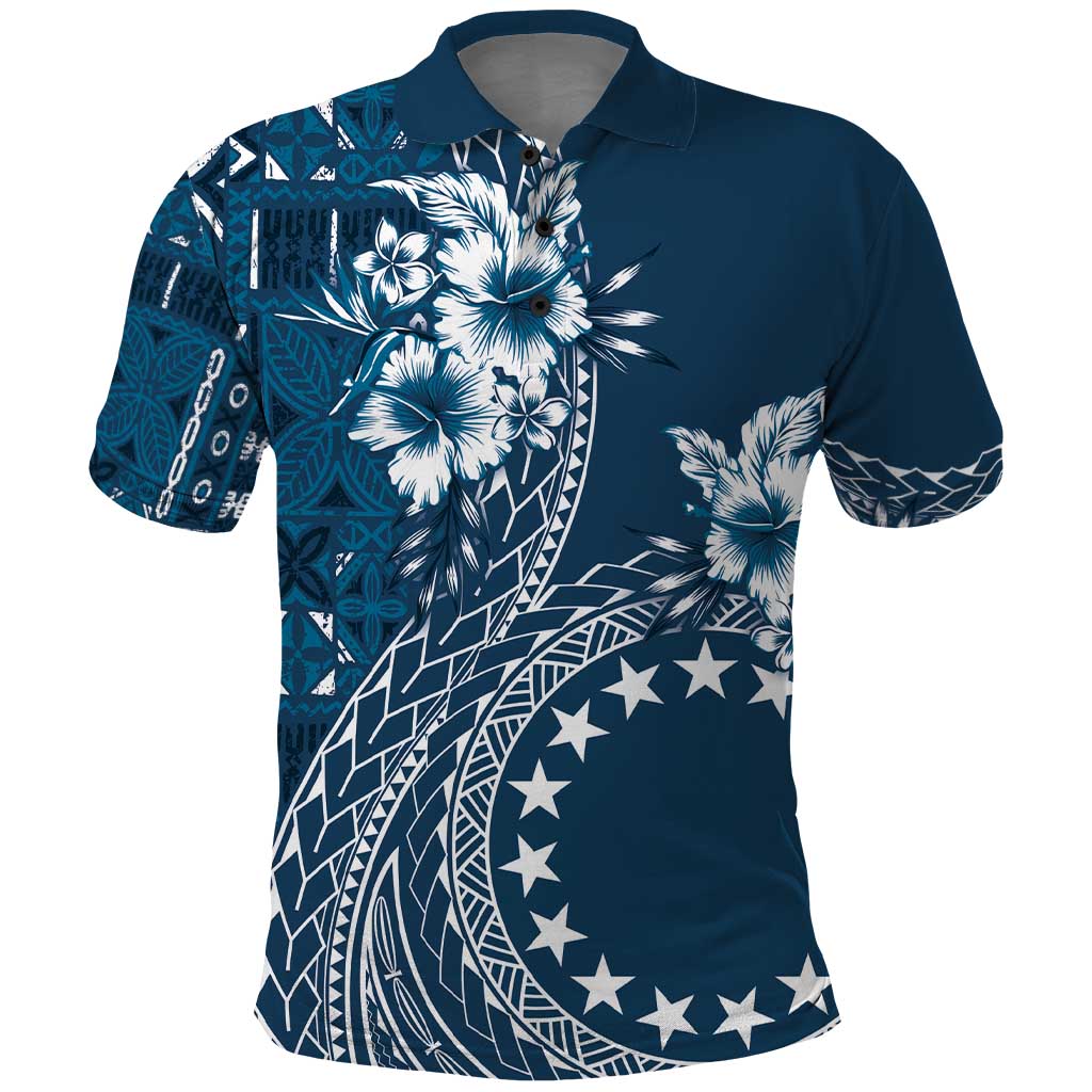 Kia Orana Cook Islands Polo Shirt Tiare and Stars - Navy Blue LT7 Navy Blue - Polynesian Pride