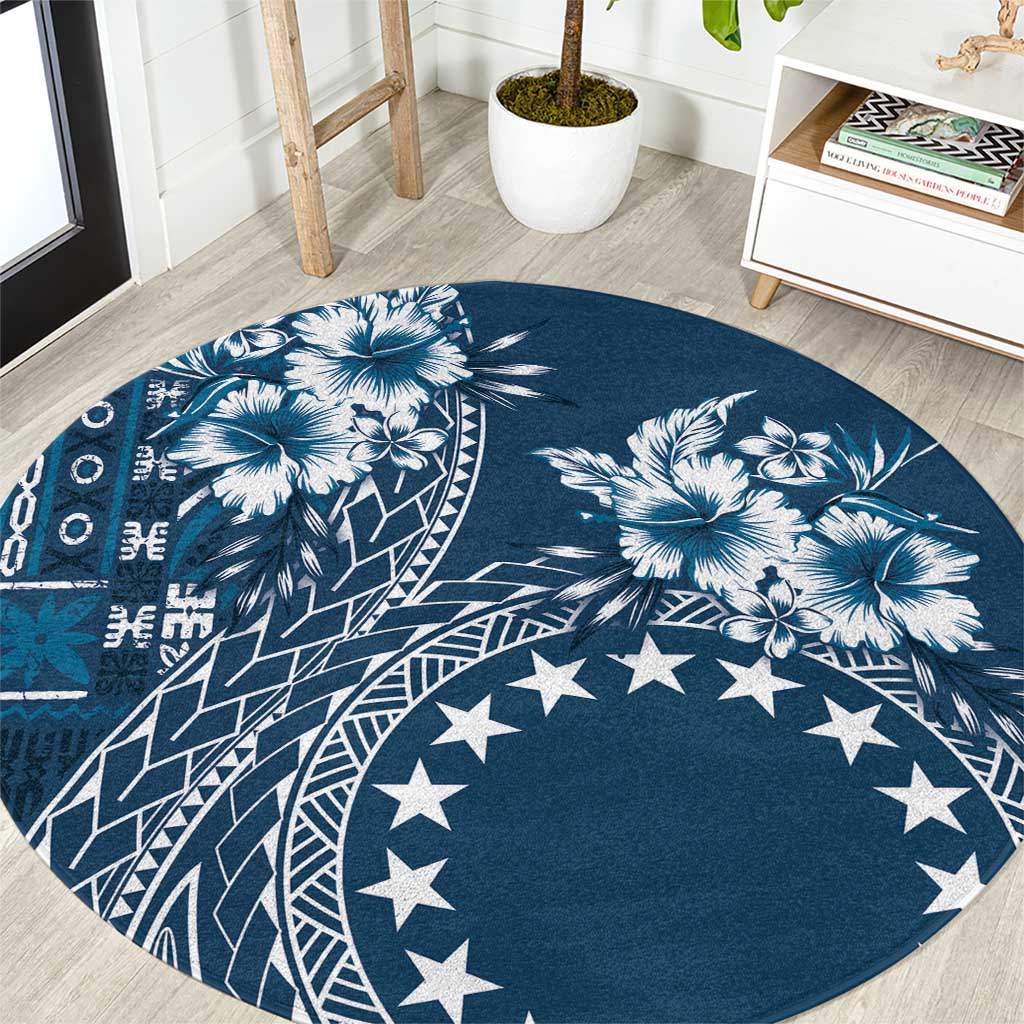 Kia Orana Cook Islands Round Carpet Tiare and Stars - Navy Blue LT7 Navy Blue - Polynesian Pride
