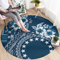 Kia Orana Cook Islands Round Carpet Tiare and Stars - Navy Blue LT7 - Polynesian Pride