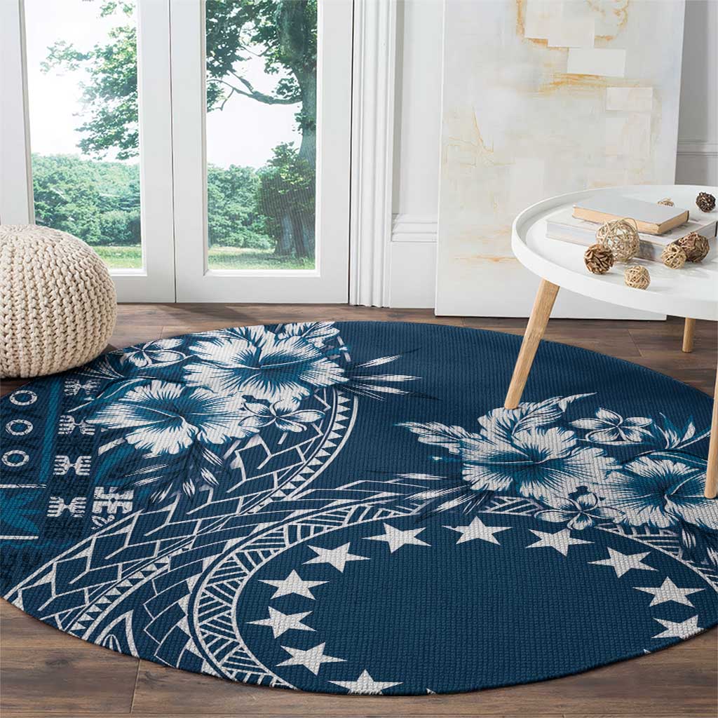 Kia Orana Cook Islands Round Carpet Tiare and Stars - Navy Blue LT7 - Polynesian Pride