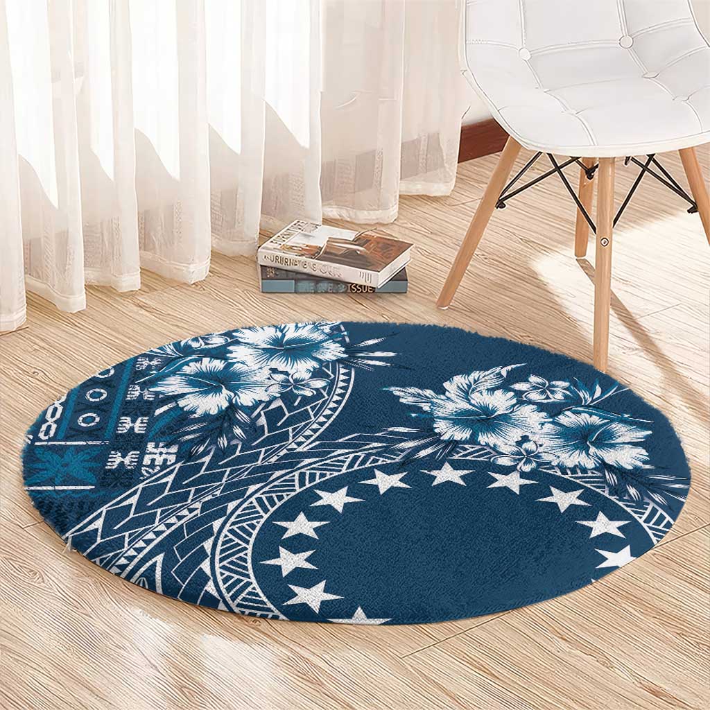 Kia Orana Cook Islands Round Carpet Tiare and Stars - Navy Blue LT7 - Polynesian Pride