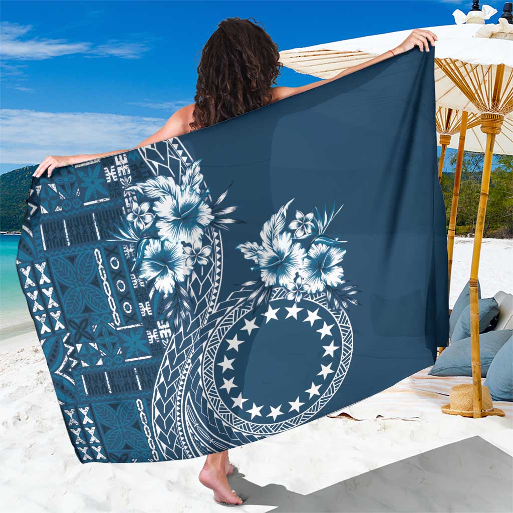 Kia Orana Cook Islands Sarong Tiare and Stars - Navy Blue LT7 One Size 44 x 66 inches Navy Blue - Polynesian Pride