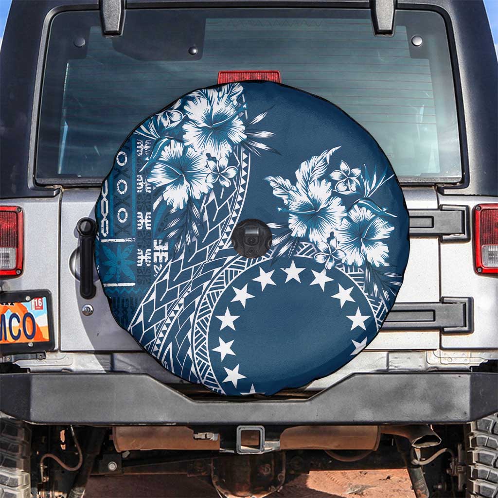 Kia Orana Cook Islands Spare Tire Cover Tiare and Stars - Navy Blue LT7 Navy Blue - Polynesian Pride