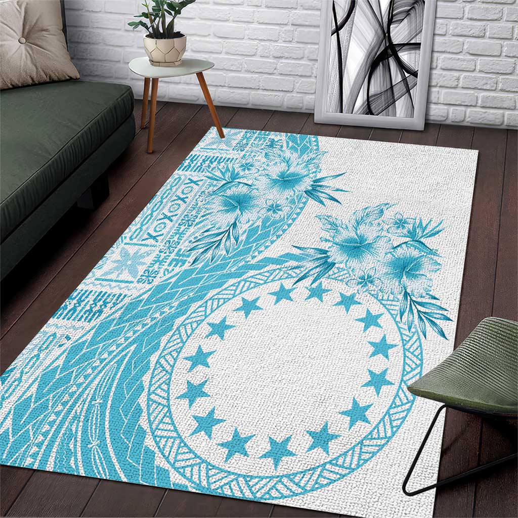 Kia Orana Cook Islands Area Rug Tiare and Stars - Turquoise LT7 Turquoise - Polynesian Pride