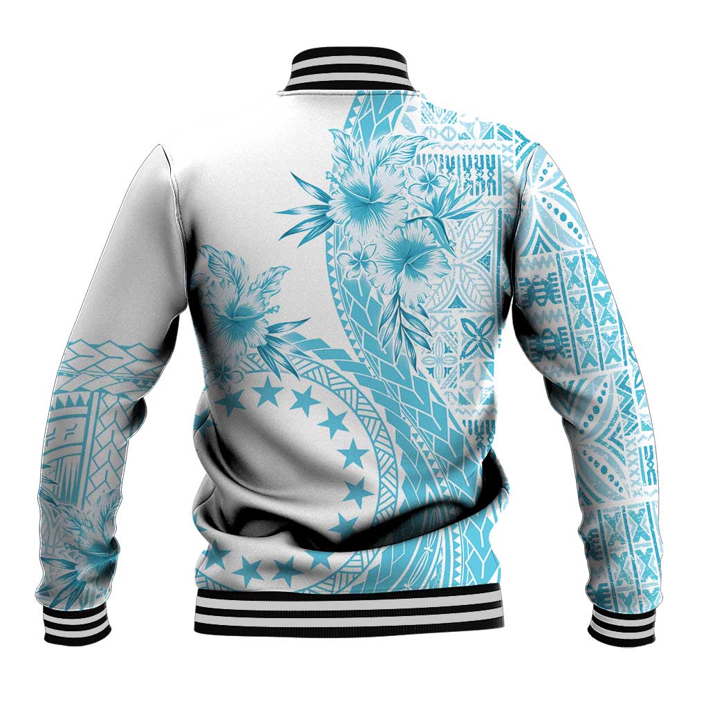 Kia Orana Cook Islands Baseball Jacket Tiare and Stars - Turquoise LT7 - Polynesian Pride