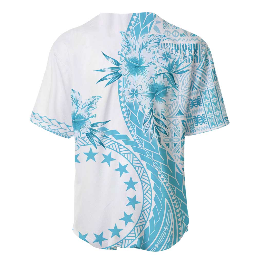 Kia Orana Cook Islands Baseball Jersey Tiare and Stars - Turquoise LT7 - Polynesian Pride