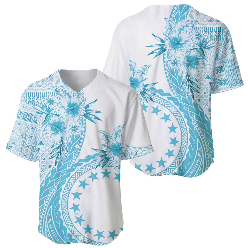 Kia Orana Cook Islands Baseball Jersey Tiare and Stars - Turquoise LT7 - Polynesian Pride