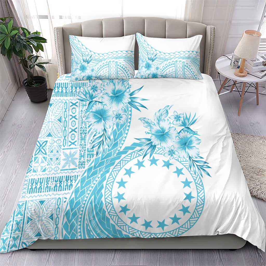 Kia Orana Cook Islands Bedding Set Tiare and Stars - Turquoise LT7 - Polynesian Pride