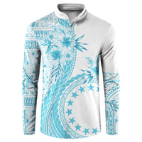 Kia Orana Cook Islands Button Sweatshirt Tiare and Stars - Turquoise LT7 Turquoise - Polynesian Pride