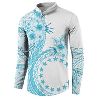 Kia Orana Cook Islands Button Sweatshirt Tiare and Stars - Turquoise LT7 - Polynesian Pride