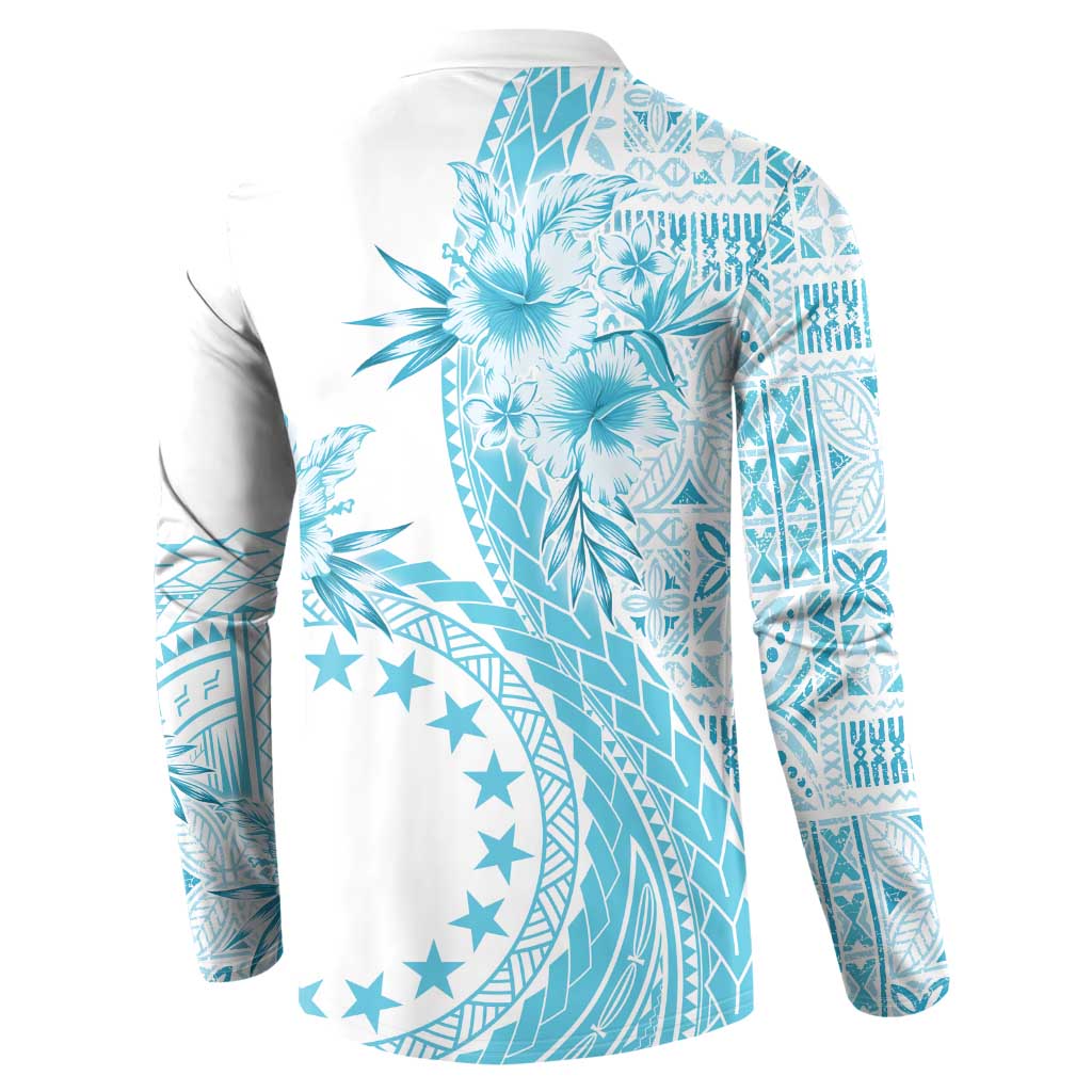 Kia Orana Cook Islands Button Sweatshirt Tiare and Stars - Turquoise LT7 - Polynesian Pride