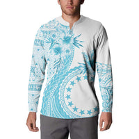 Kia Orana Cook Islands Button Sweatshirt Tiare and Stars - Turquoise LT7 - Polynesian Pride