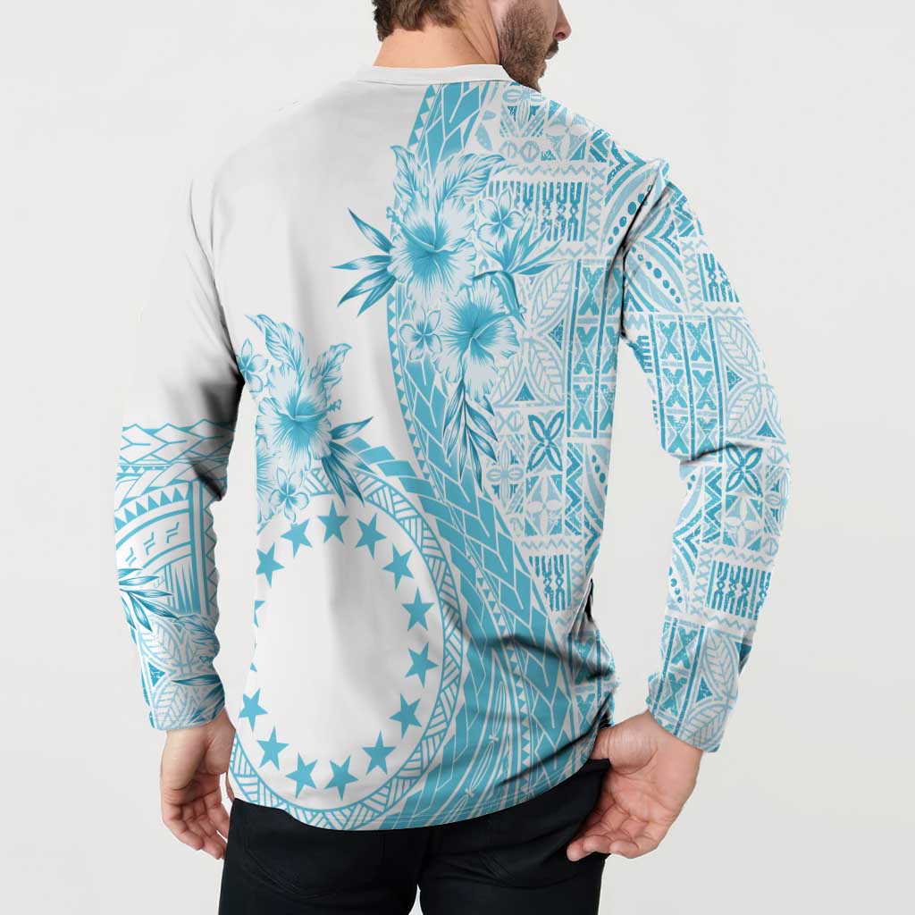 Kia Orana Cook Islands Button Sweatshirt Tiare and Stars - Turquoise LT7 - Polynesian Pride