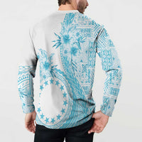 Kia Orana Cook Islands Button Sweatshirt Tiare and Stars - Turquoise LT7 - Polynesian Pride