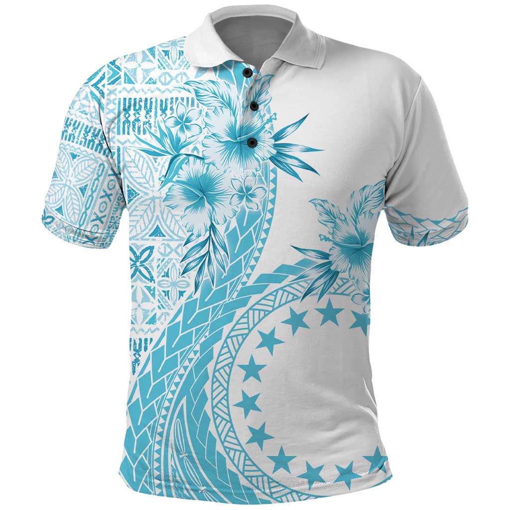 Kia Orana Cook Islands Polo Shirt Tiare and Stars - Turquoise