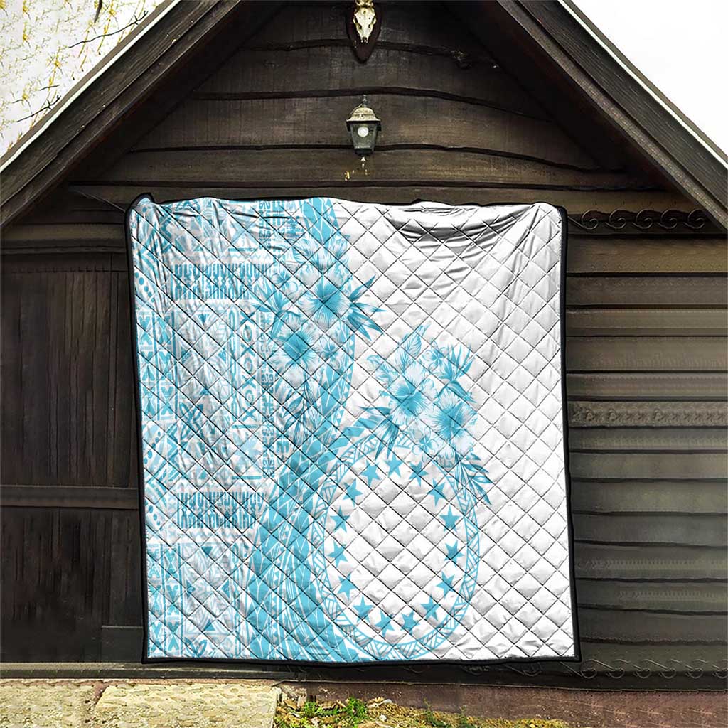 Kia Orana Cook Islands Quilt Tiare and Stars - Turquoise LT7 - Polynesian Pride