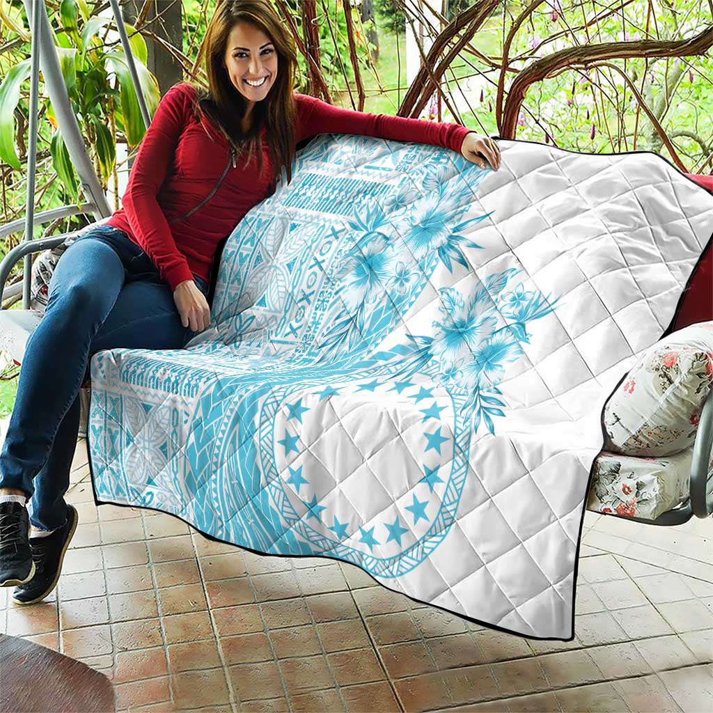 Kia Orana Cook Islands Quilt Tiare and Stars - Turquoise LT7 - Polynesian Pride