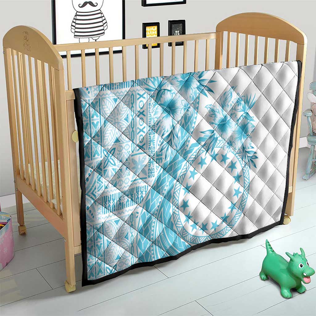 Kia Orana Cook Islands Quilt Tiare and Stars - Turquoise LT7 - Polynesian Pride