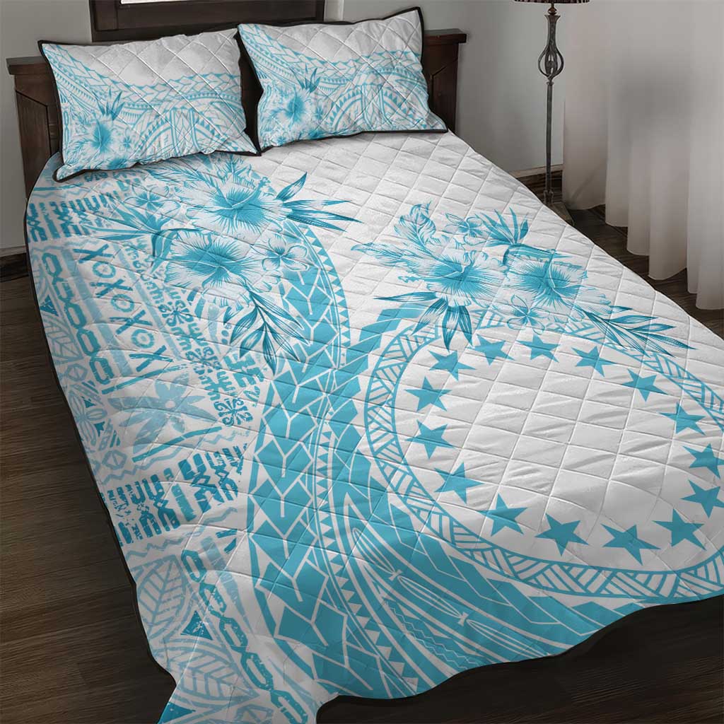 Kia Orana Cook Islands Quilt Bed Set Tiare and Stars - Turquoise LT7 Turquoise - Polynesian Pride