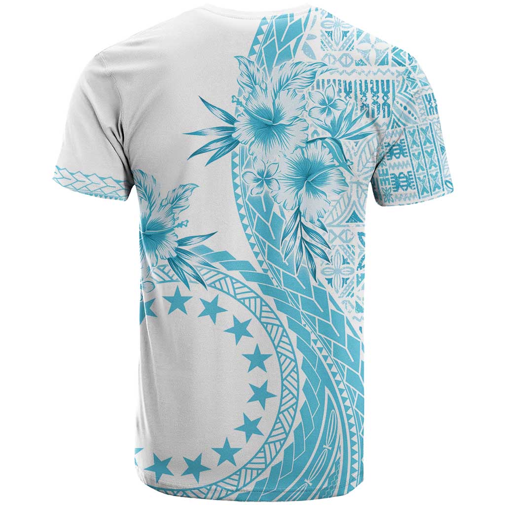 Kia Orana Cook Islands T Shirt Tiare and Stars - Turquoise LT7 - Polynesian Pride