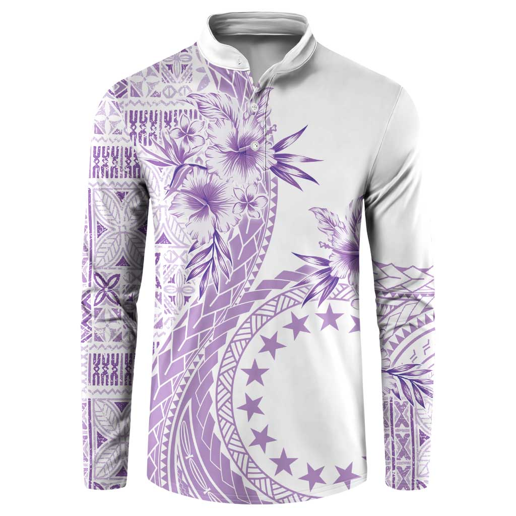 Kia Orana Cook Islands Button Sweatshirt Tiare and Stars - Lavender LT7 Lavender - Polynesian Pride