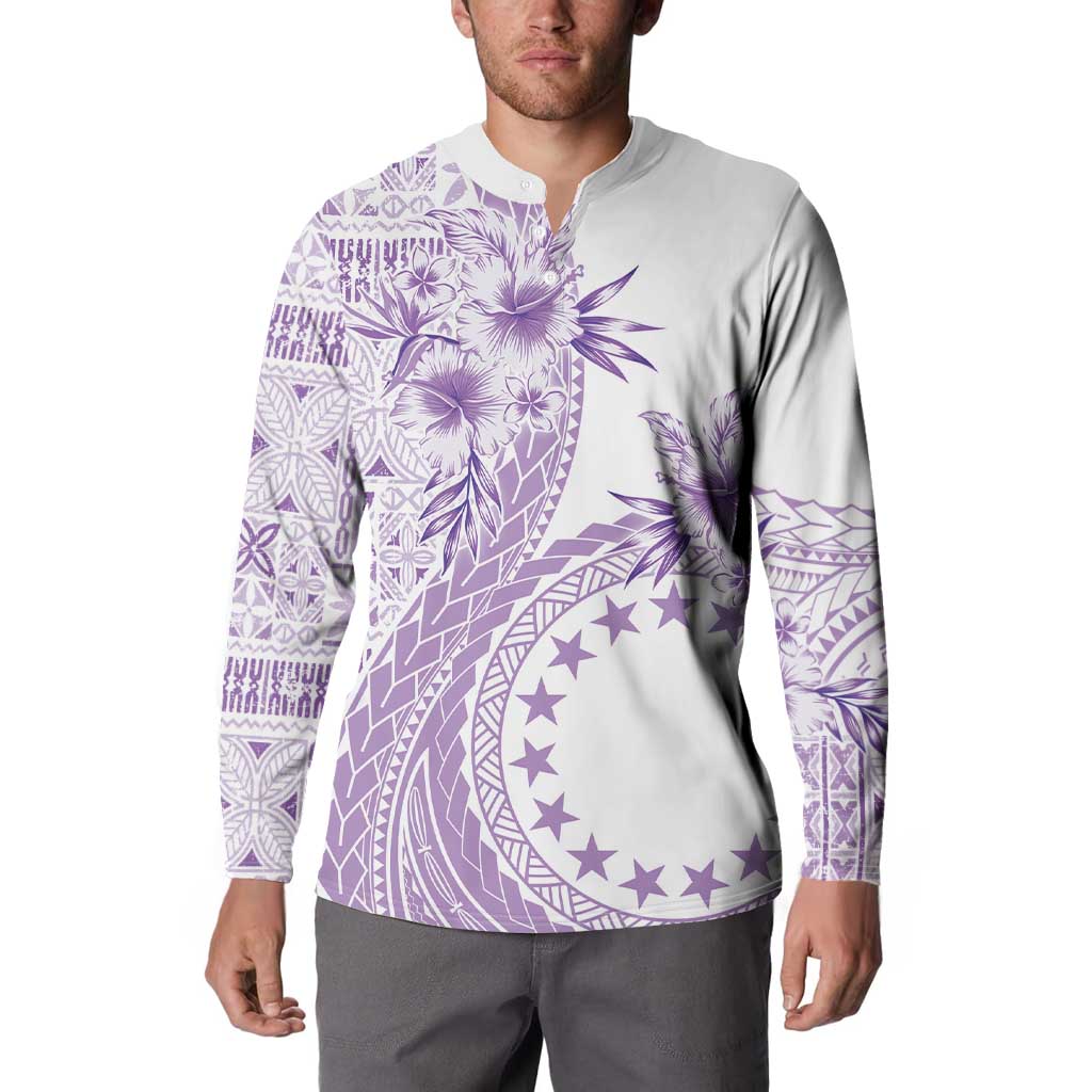 Kia Orana Cook Islands Button Sweatshirt Tiare and Stars - Lavender LT7 - Polynesian Pride