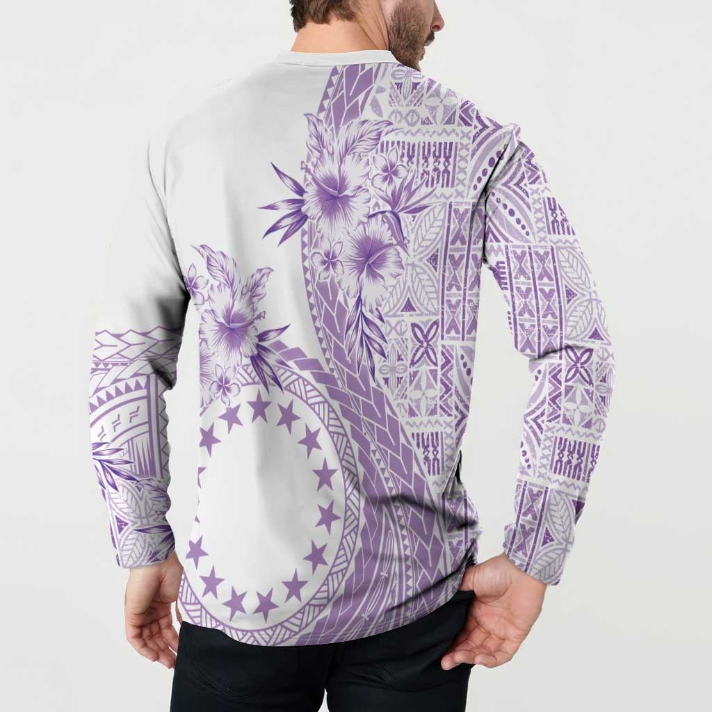 Kia Orana Cook Islands Button Sweatshirt Tiare and Stars - Lavender LT7 - Polynesian Pride