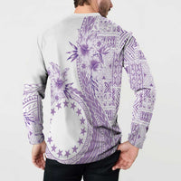 Kia Orana Cook Islands Button Sweatshirt Tiare and Stars - Lavender LT7 - Polynesian Pride