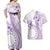 Kia Orana Cook Islands Couples Matching Off Shoulder Maxi Dress and Hawaiian Shirt Tiare and Stars - Lavender