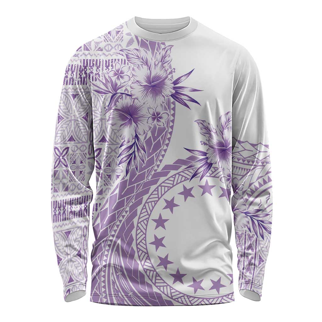 Kia Orana Cook Islands Long Sleeve Shirt Tiare and Stars - Lavender LT7 Unisex Lavender - Polynesian Pride