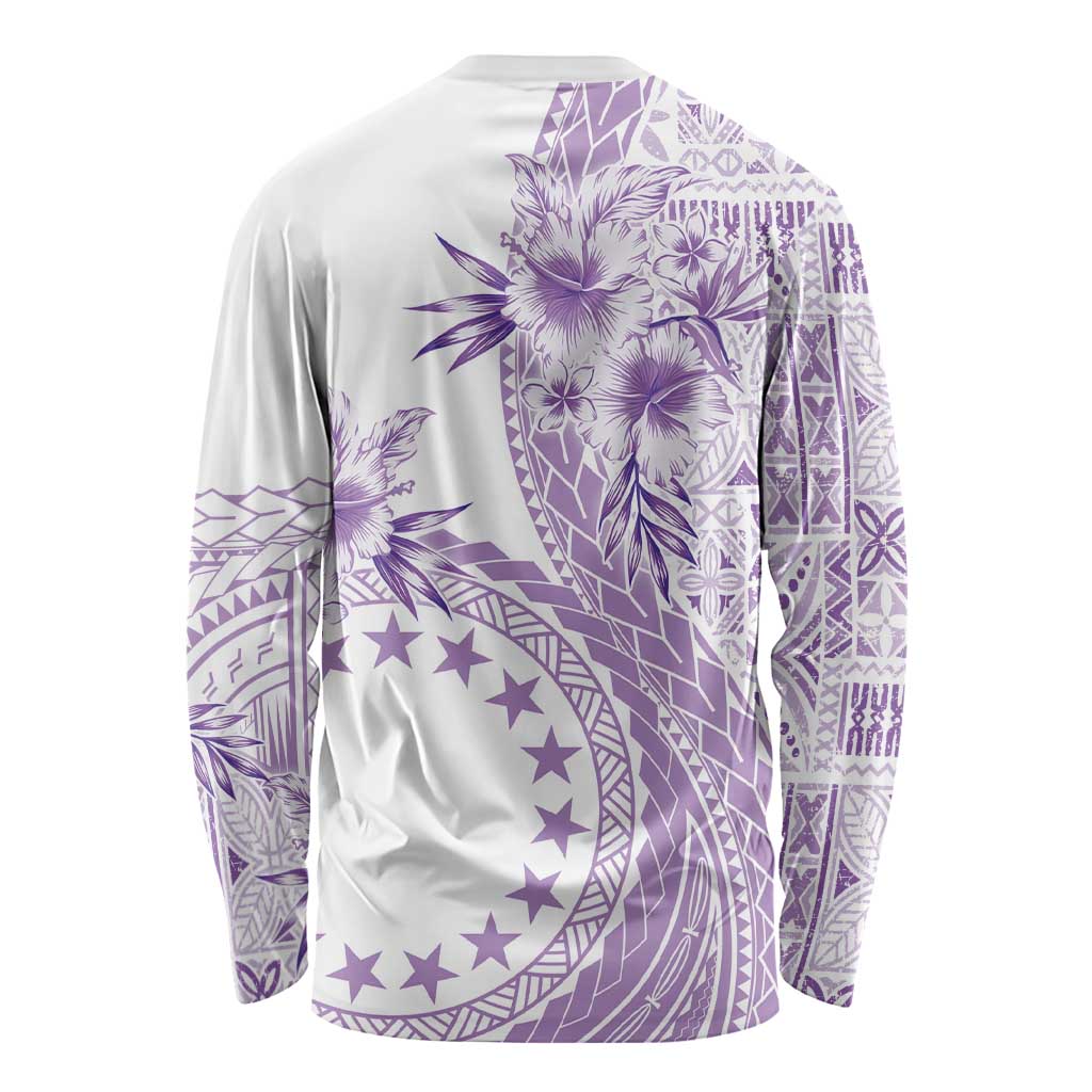 Kia Orana Cook Islands Long Sleeve Shirt Tiare and Stars - Lavender LT7 - Polynesian Pride