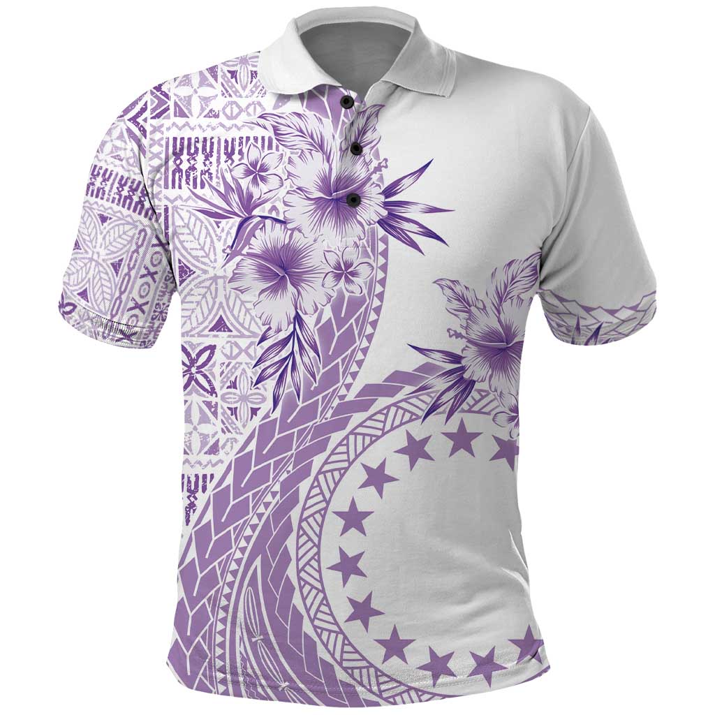 Kia Orana Cook Islands Polo Shirt Tiare and Stars - Lavender LT7 Lavender - Polynesian Pride
