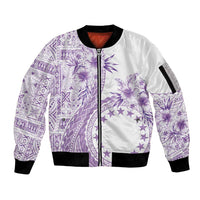 Kia Orana Cook Islands Sleeve Zip Bomber Jacket Tiare and Stars - Lavender LT7 Unisex Lavender - Polynesian Pride