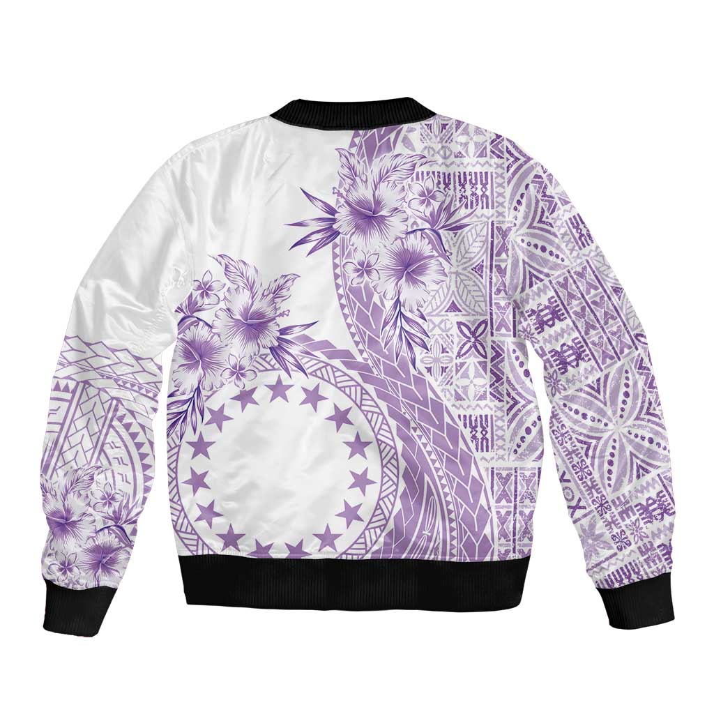 Kia Orana Cook Islands Sleeve Zip Bomber Jacket Tiare and Stars - Lavender LT7 - Polynesian Pride