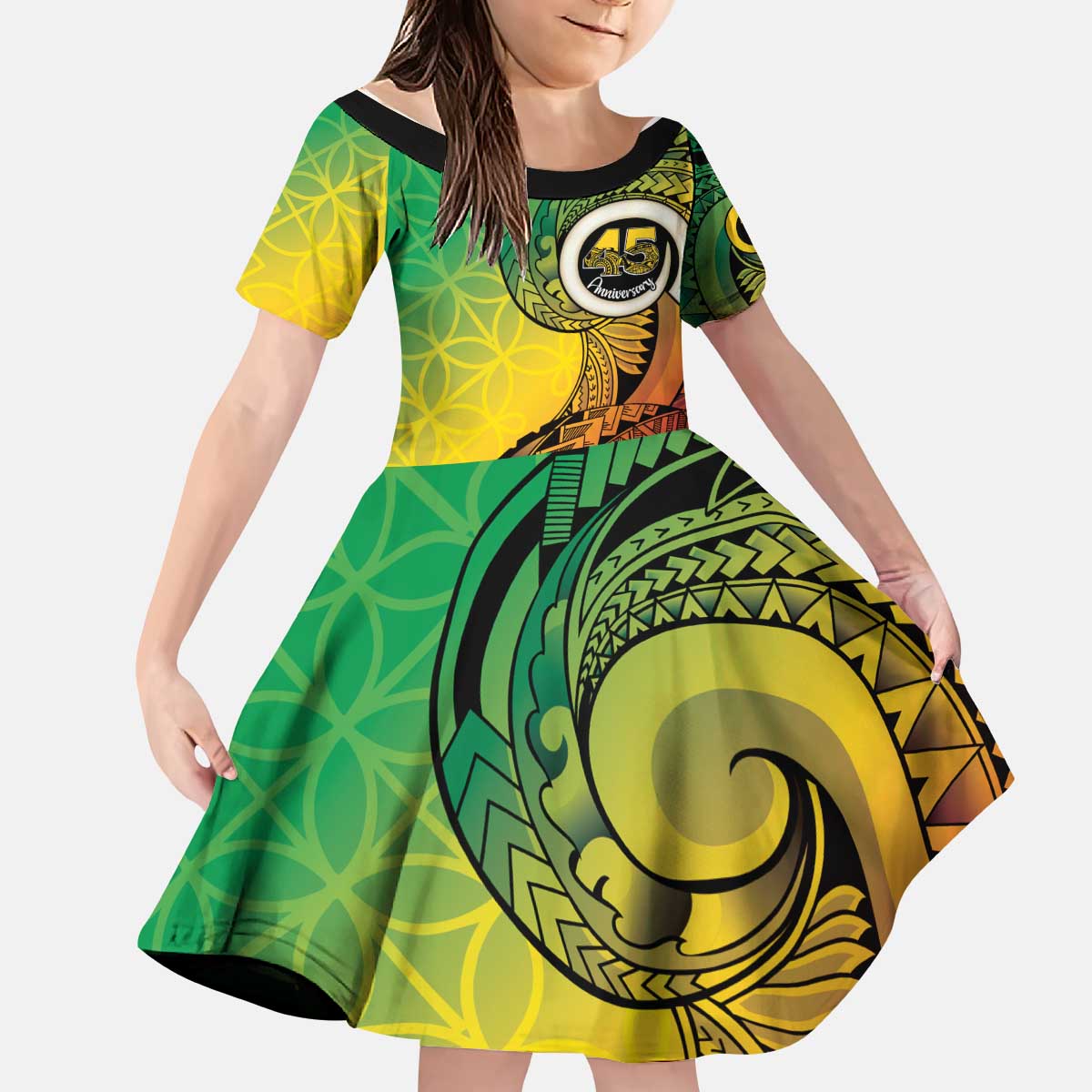 Vanuatu 45th Independence Anniversary Kid Short Sleeve Dress Ni-Van Sandroing LT7 KID Colorful - Polynesian Pride