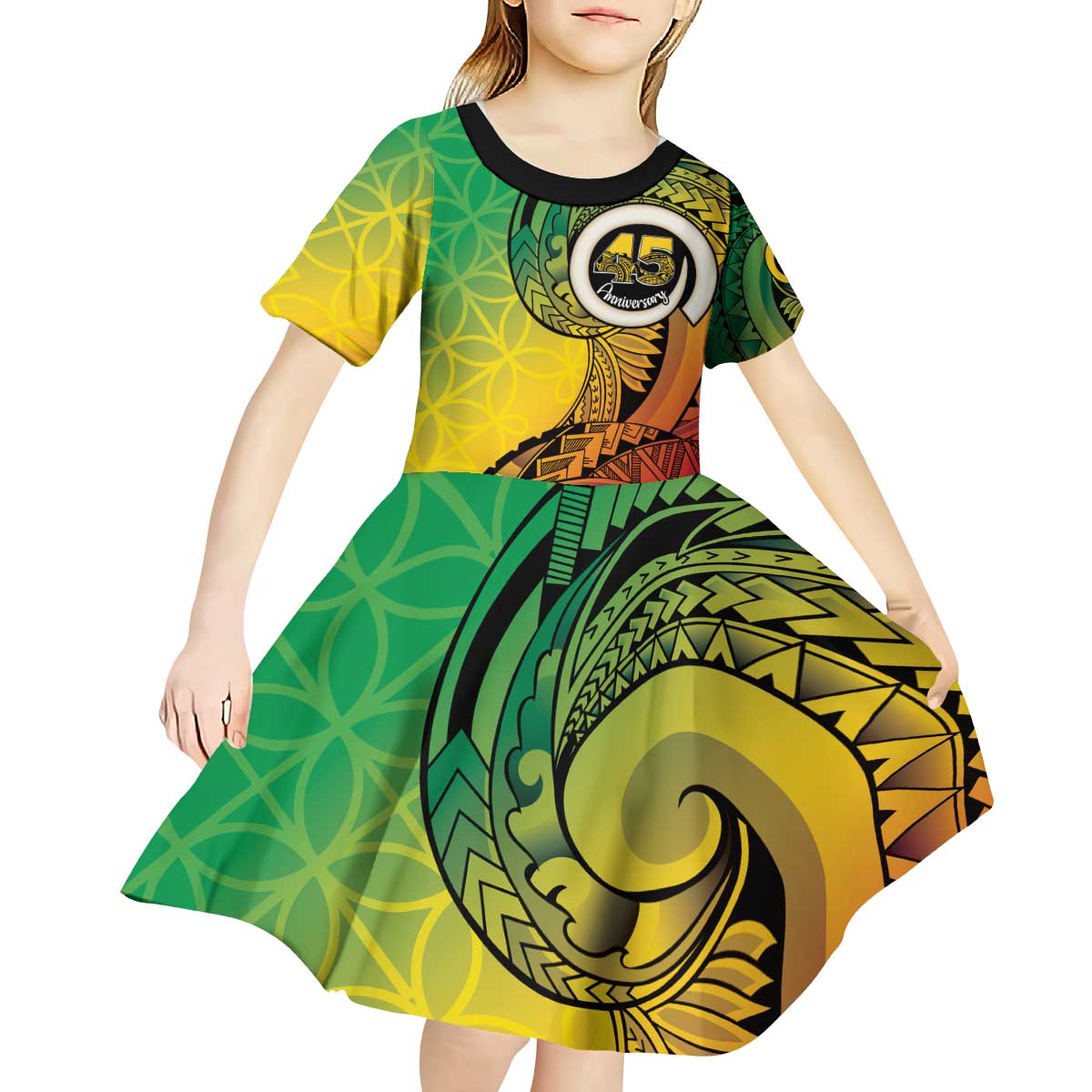 Vanuatu 45th Independence Anniversary Kid Short Sleeve Dress Ni-Van Sandroing LT7 - Polynesian Pride