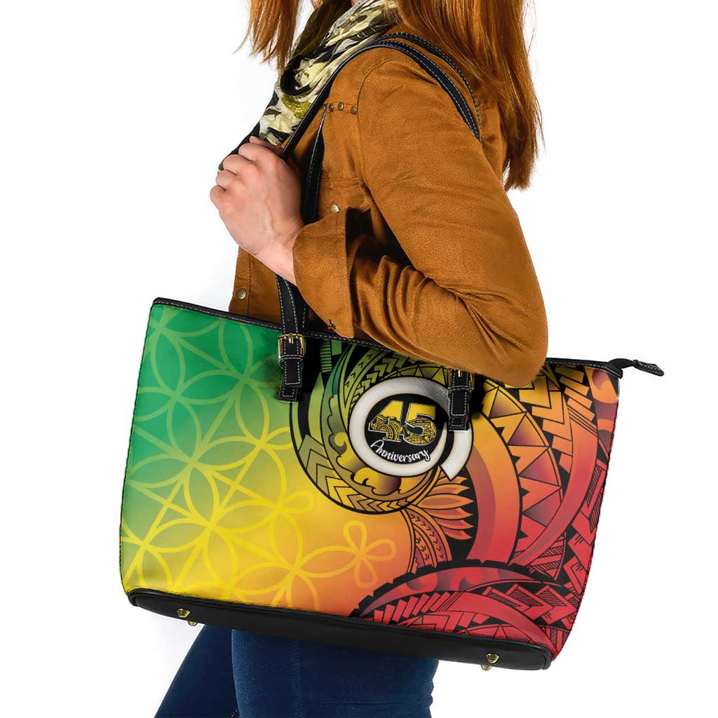 Vanuatu 45th Independence Anniversary Leather Tote Bag Ni-Van Sandroing LT7 Colorful - Polynesian Pride