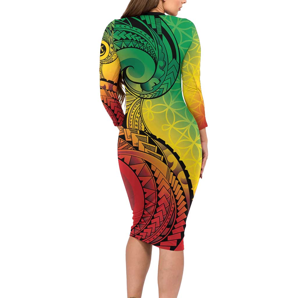 Vanuatu 45th Independence Anniversary Long Sleeve Bodycon Dress Ni-Van Sandroing LT7 - Polynesian Pride