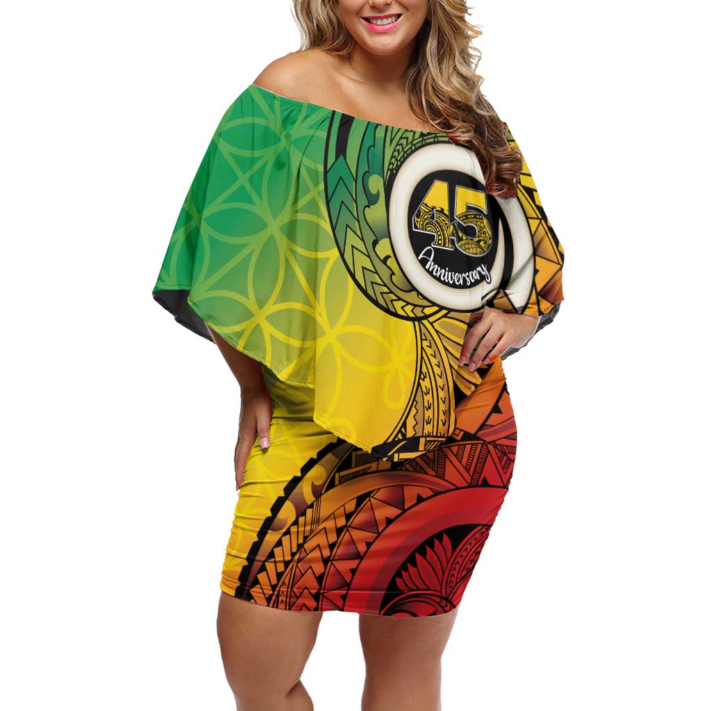 Vanuatu 45th Independence Anniversary Off Shoulder Short Dress Ni-Van Sandroing LT7 Women Colorful - Polynesian Pride