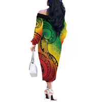 Vanuatu 45th Independence Anniversary Off The Shoulder Long Sleeve Dress Ni-Van Sandroing LT7 - Polynesian Pride