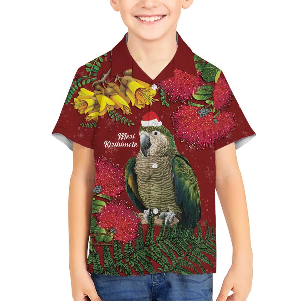 Kakapo Bird New Zealand Kid Hawaiian Shirt Floral Christmas LT7 Kid Red - Polynesian Pride