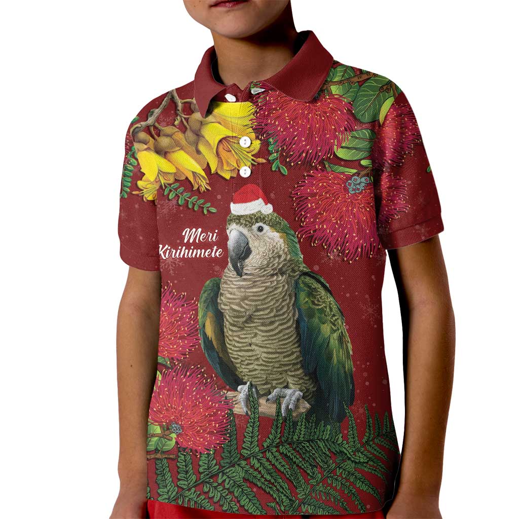 Kakapo Bird New Zealand Kid Polo Shirt Floral Christmas