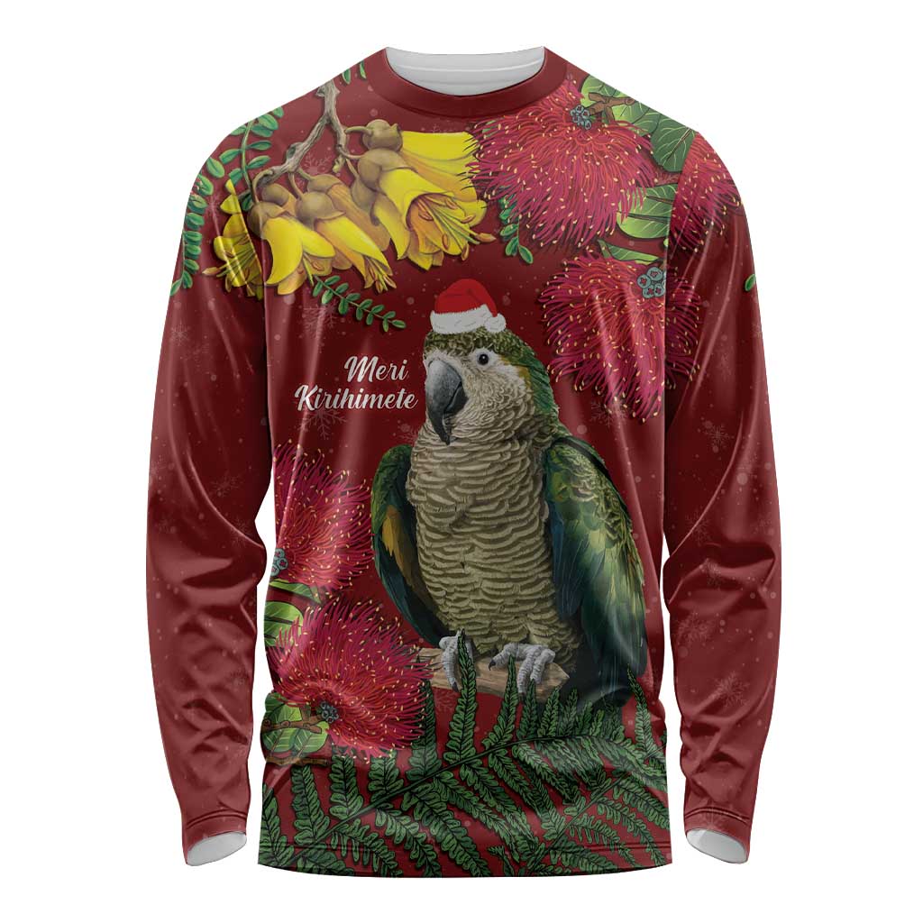 Kakapo Bird New Zealand Long Sleeve Shirt Floral Christmas LT7 Unisex Red - Polynesian Pride