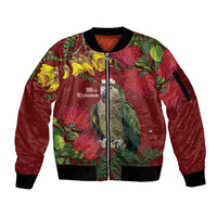 Kakapo Bird New Zealand Sleeve Zip Bomber Jacket Floral Christmas LT7 Unisex Red - Polynesian Pride