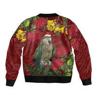 Kakapo Bird New Zealand Sleeve Zip Bomber Jacket Floral Christmas LT7 - Polynesian Pride