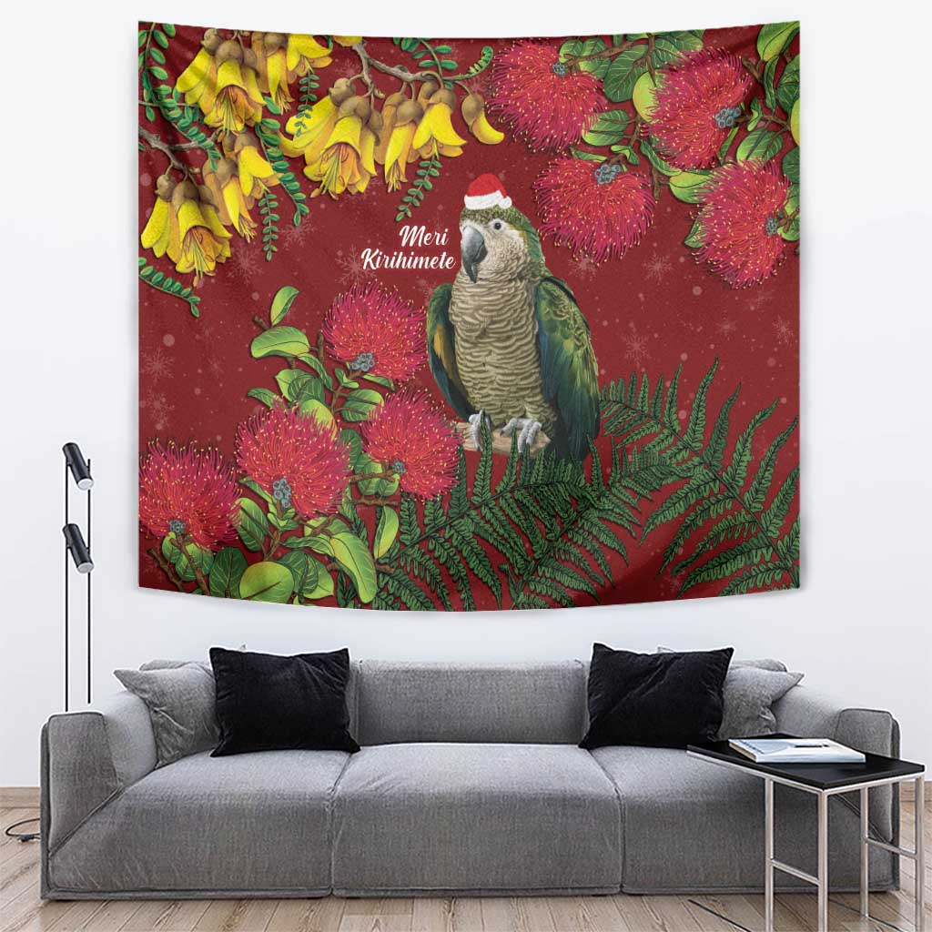 Kakapo Bird New Zealand Tapestry Floral Christmas LT7 Red - Polynesian Pride