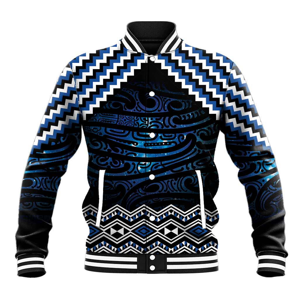 New Zealand Matariki Baseball Jacket Galaxy Styled Taniko LT7 Unisex Blue - Polynesian Pride