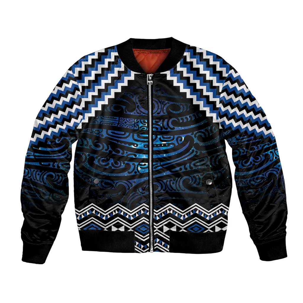 New Zealand Matariki Bomber Jacket Galaxy Styled Taniko LT7 Unisex Blue - Polynesian Pride