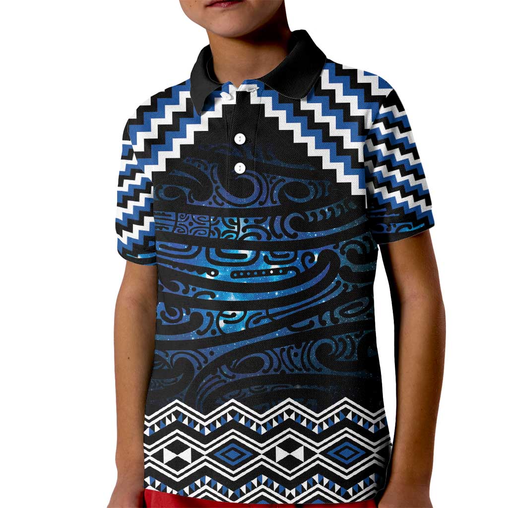 New Zealand Matariki Kid Polo Shirt Galaxy Styled Taniko LT7 Kid Blue - Polynesian Pride